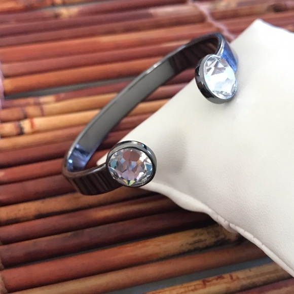 Mary Kay Inscribed Bangle Bracelet Gun metal color with clear crystals - Picture 3 of 5